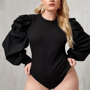 Plus Solid Leg-Of-Mutton Sleeve Bodysuit